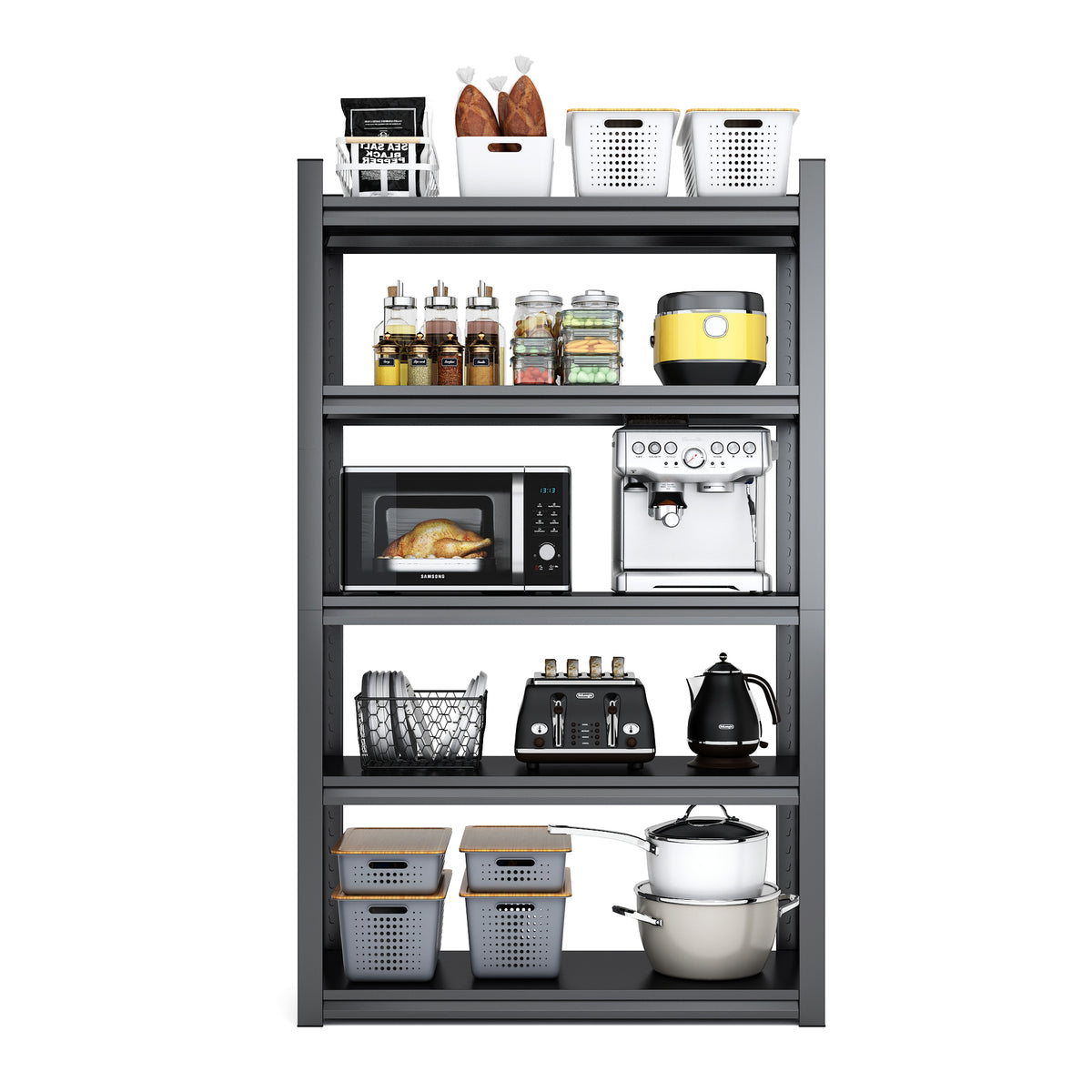 63"H 5 Tier Metal Shelves For Storage Garage Shelving 2000Lbs Heavy Duty Storage Shelves Adjustable Garage Shelf Industrial Shelving Unit Storage Utility Rack,31.5"W*15.7"D*63"H,Black 5 Black Gray Standard Vertical Kitchen Open Back Metal Modern