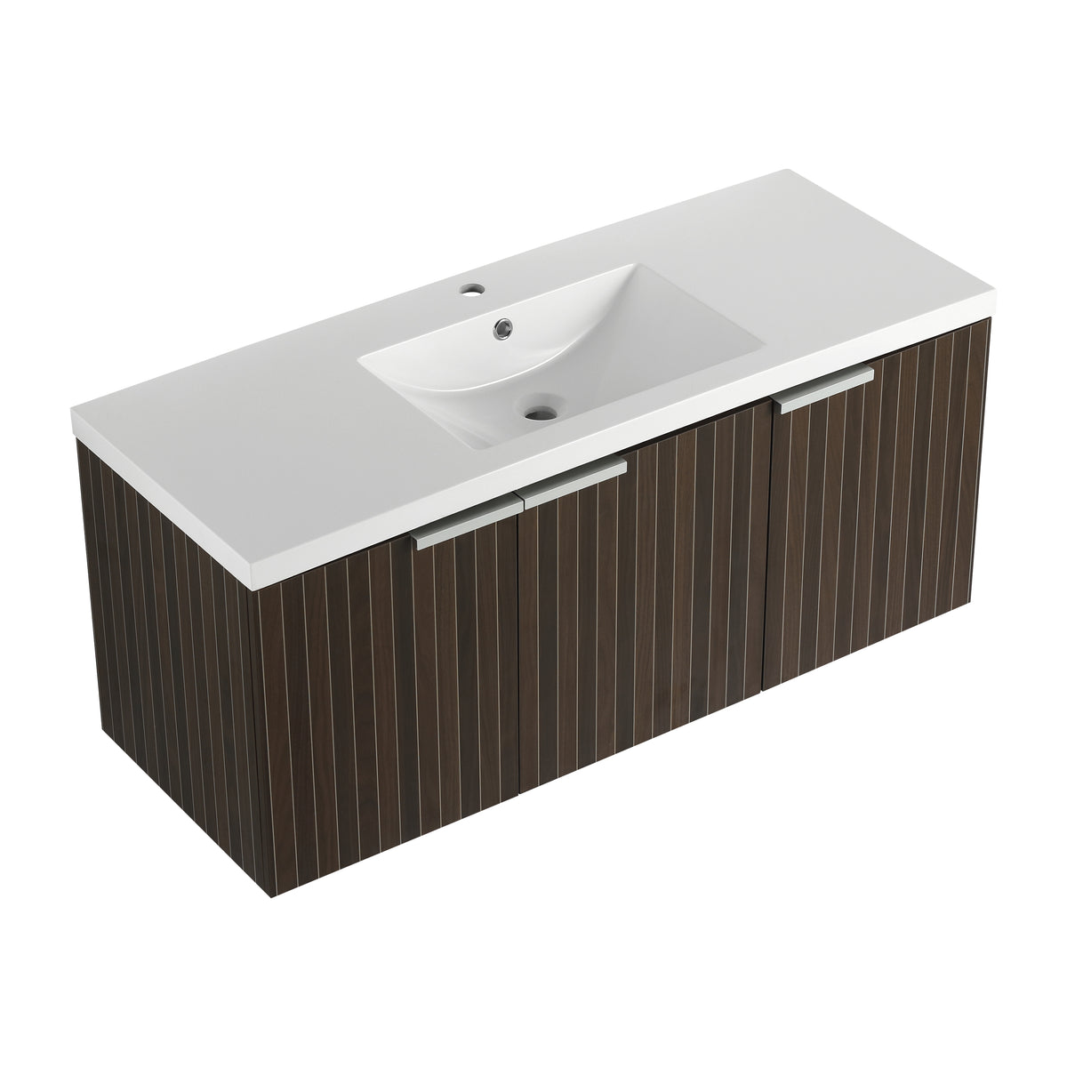 48 Inch Bathroom Cabinet With Resin Sink,Soft Close Doors,Float Mounting Design Silver Brown Stripe Bathroom Modern Plywood Plywood