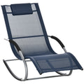 Outsunny Zero Gravity Rocking Chair Outdoor Chaise Lounge Chair Recliner Rocker With Detachable Pillow And Durable Weather Fighting Fabric For Patio, Deck, Pool, Navy Blue Navy Blue Steel