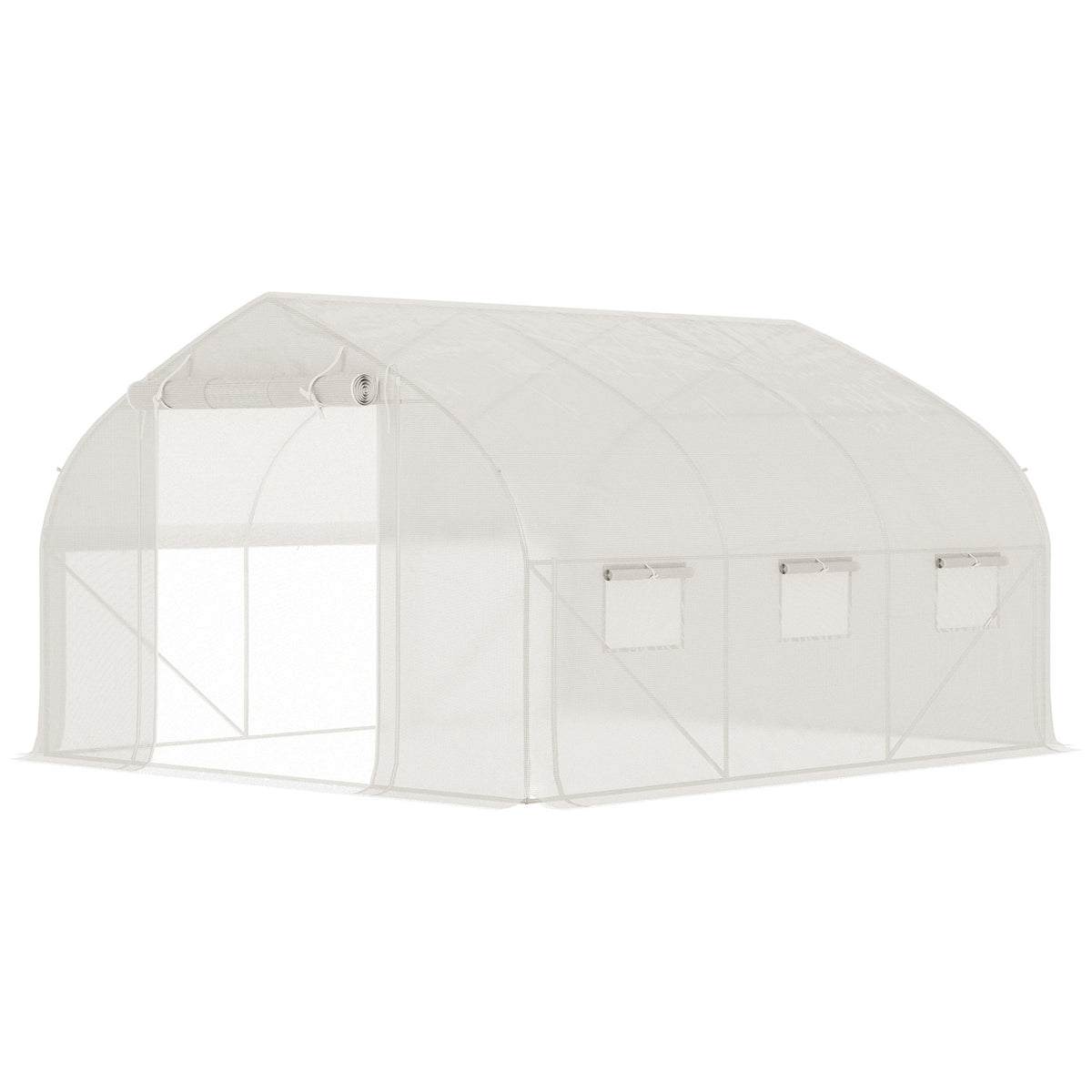 Outsunny 11.5' X 10' X 6.5' Walk In Tunnel Greenhouse, Green House With Zippered Mesh Door, 7 Mesh Windows & Roll Up Sidewalls, Upgraded Gardening Plant Hot House With Galvanized Steel Hoops, White White Steel