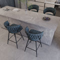 Bar Chair Suede Woven Bar Stool Set Of 4,Black Legs Barstools No Adjustable Kitchen Island Chairs,360 Swivel Bar Stools Upholstered Bar Chair Counter Stool Arm Chairs With Back Footrest, Blue Metal Blue Kitchen Dining Chairs Foam Technical Leather