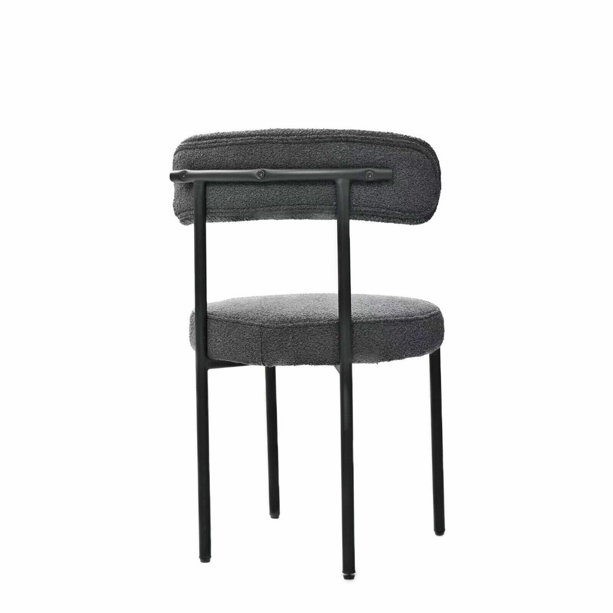Grey Boucle Dining Chairs Set Of 2,Mid Century Modern Curved Backrest Chair,Round Upholstered Kitchen Chairs Metal Grey Dining Room Round Modern Velvet