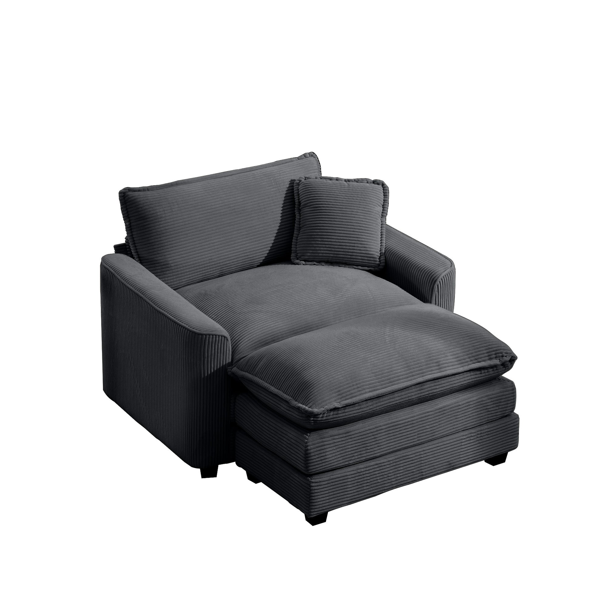 Comfortable Single Chair Deep Seat Sofa With Footstool With One Pillow, Suitable For Living Room And Bedroom, Club Multiple Occasions, Grey Corduroy Fabric Grey Corduroy 1 Seat