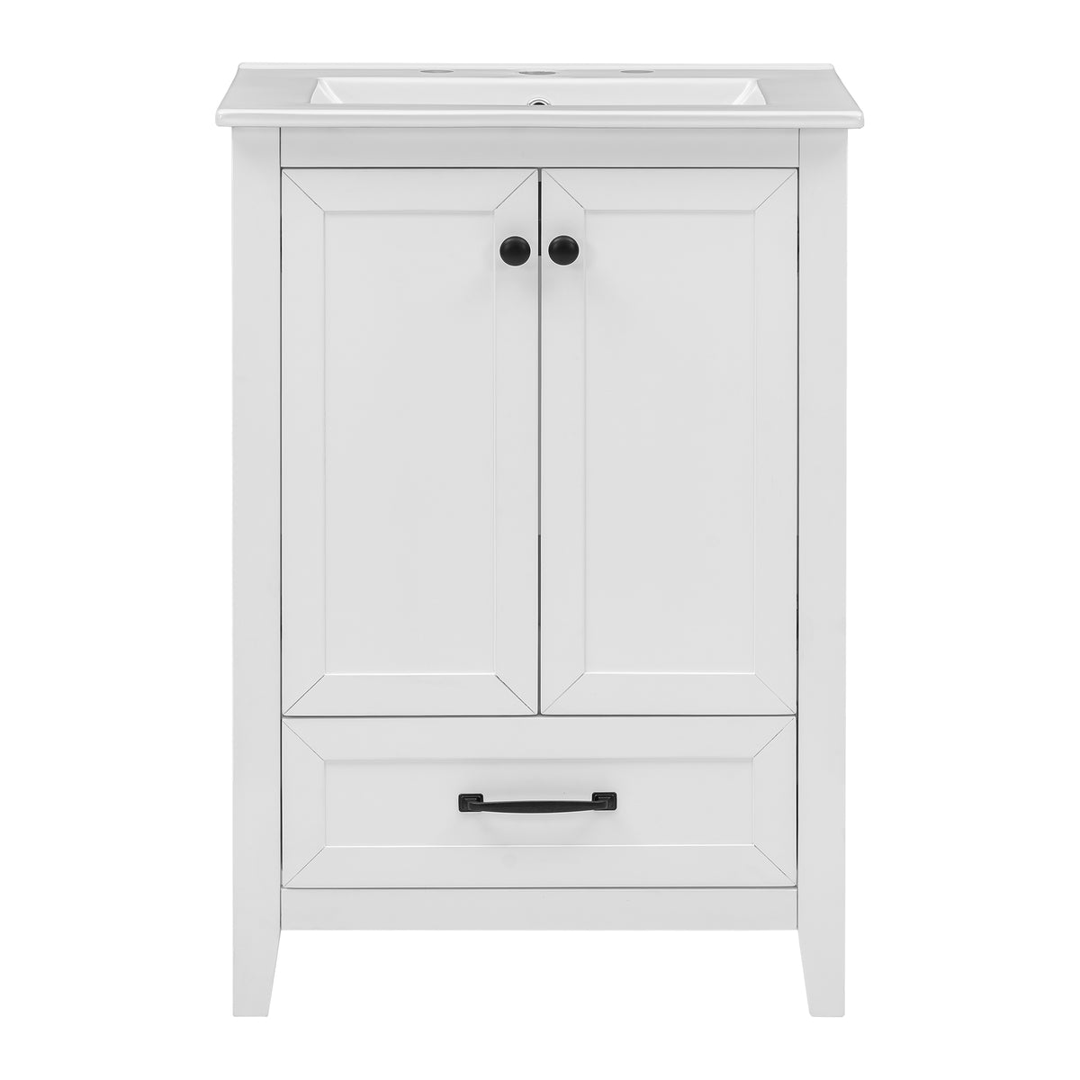 24" Bathroom Vanity With Sink, Bathroom Vanity Cabinet With One Drawer And Doors, Solid Wood And Mdf, White White Solid Wood Mdf