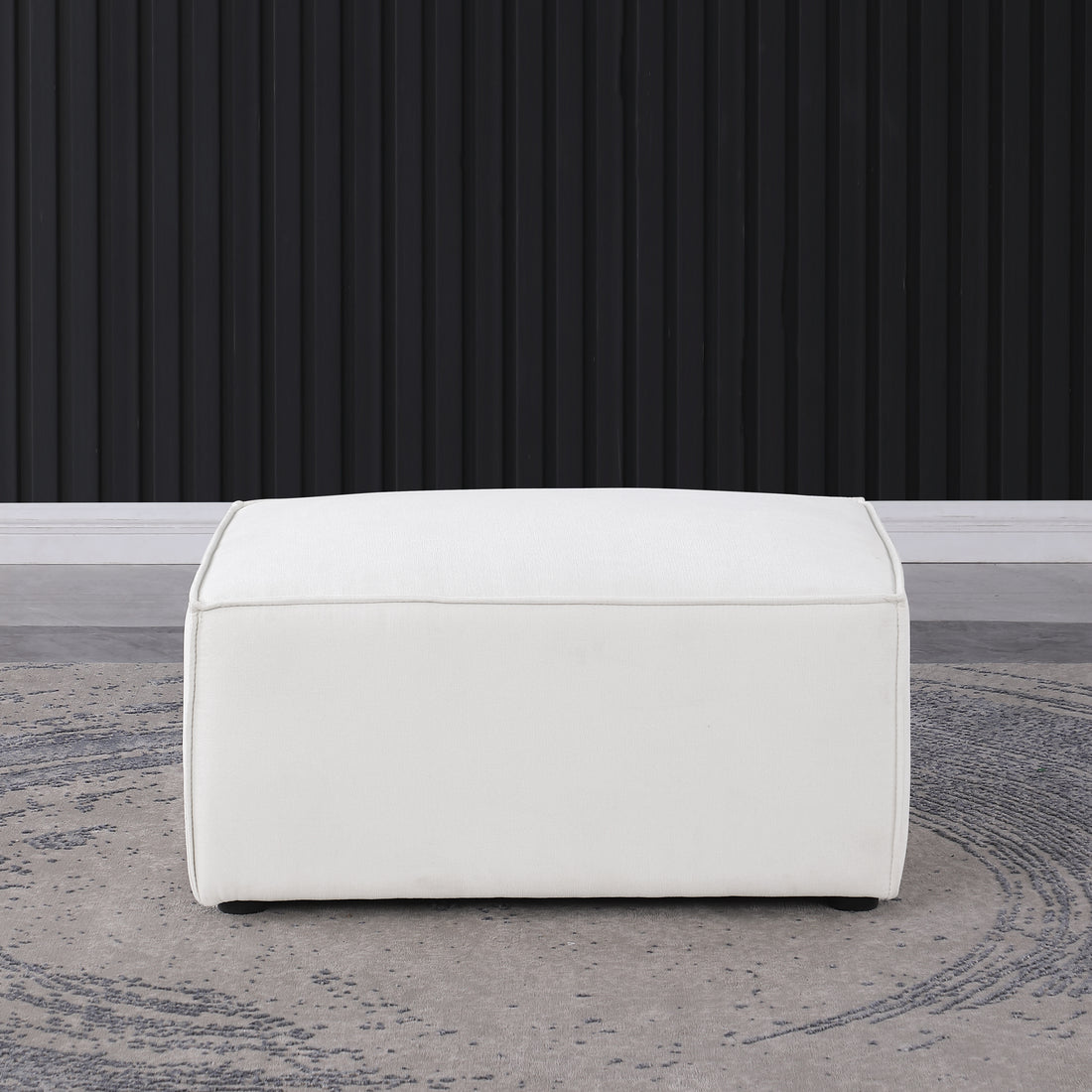 Ottoman 7513 Beige Beige Chenille Wood Primary Living Space Medium Soft Cushion Back Medium Duty American Design Eucalyptus Square Arms Carbon Fiber Chenille