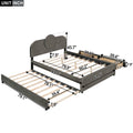 Queen Size Upholstered Platform Bed With Multi Functional Headboard, Trundle And 2 Drawers, Gray Box Spring Not Required Queen Gray Wood Bedroom Upholstered