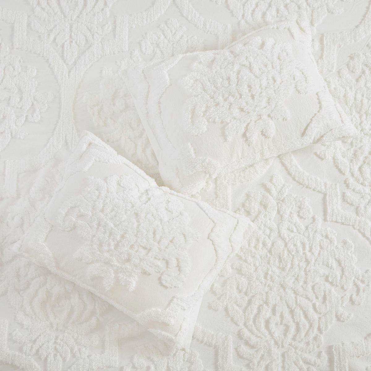 3 Piece Tufted Cotton Chenille Da Comforter Set Off White King Cal King King Off White Cotton