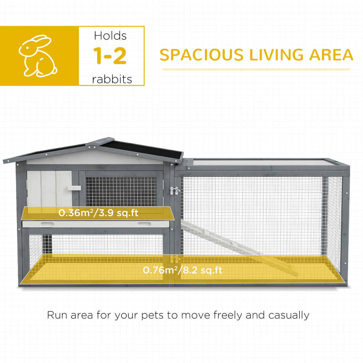 Pawhut Large Rabbit Hutch Outdoor, 2 Tier 61" L Rabbit Cage With Run Feeding Trough Wooden Guinea Pig Hutch With Removable Tray, Ramp, Asphalt Roof, For 1 2 Rabbits, White White Wood