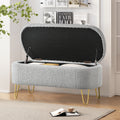 Oval Storage Bench For Living Room Bedroom End Of Bed, Upholstered Storage Ottoman Entryway Bench With Metal Legs,Grey Wood Primary Living Space Solid Grey Pine With Storage Grey Polyester Polyester Or Polyester Blend Backless Modern Oval Flip Top