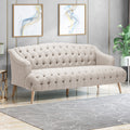Comfy 3 Seat Sofa With Wooden Legs, Pu, For Living Room And Study Beige Fabric 3 Seat