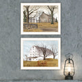 2 Piece Vignette Stone Cottage Farmhouse & White Wooden Barn With Hay Rake White Framed Wall Art For Living Room, Bedroom Wall Art Print For Home Decor By Billy Jacobs Multicolor Wood Paper