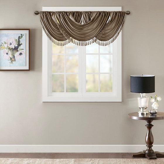 Faux Silk Waterfall Embellished Valance Bronze 38X46" Bronze Polyester