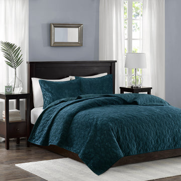 3 Piece Velvet Quilt Set Teal King Cal King King Teal Cotton