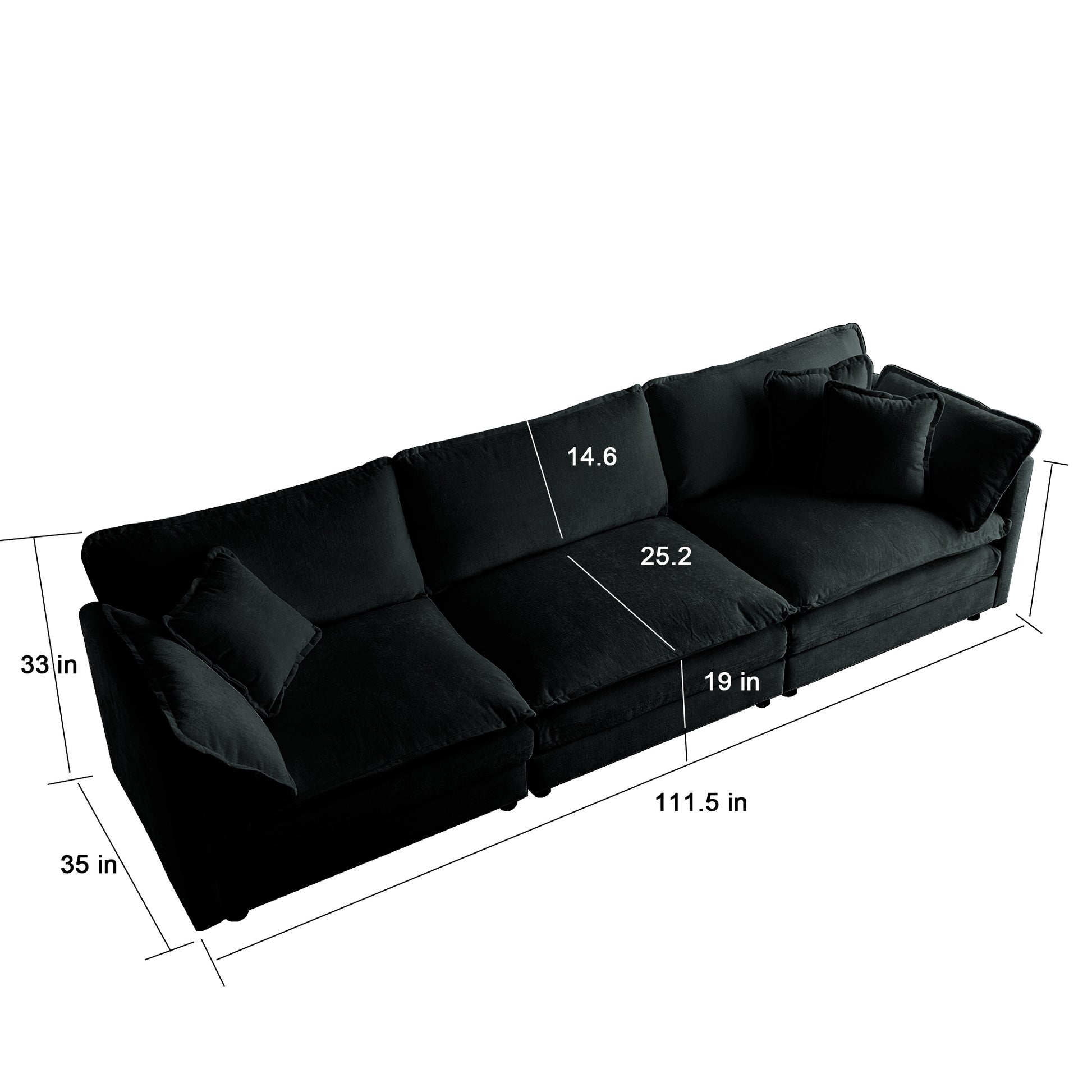2 Piece Upholstered Sofa, Living Room Sectional Sofa Set Modern Sofa Couches Setdeep Seat Sofa For Living Room Apartment, 1 3 Seat Black Chenille Black Chenille 4 Seat