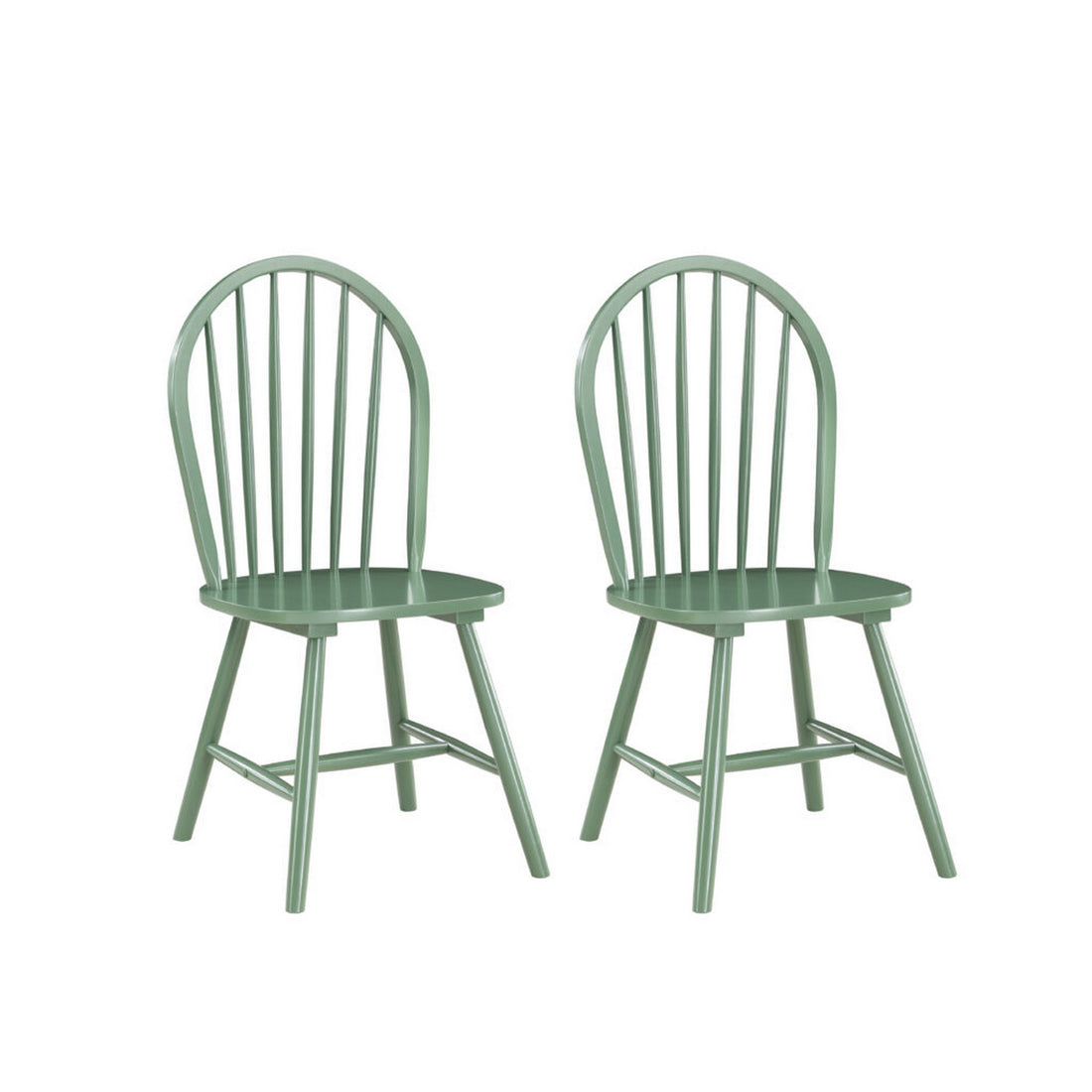 Irvin 18 Inch Modern Dining Chairs, Round Spindle Backs, Set Of 2, Green Green Solid Wood