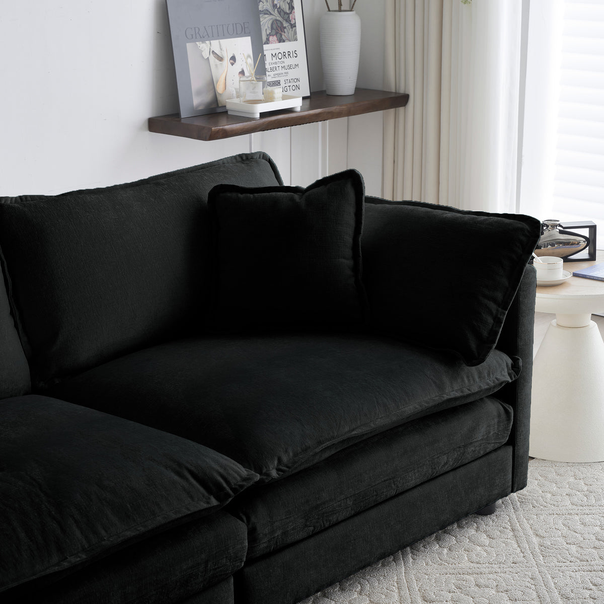 Chenille Fabric Ottomans Footrest To Combine With 2 Seater Sofa, 3 Seater Sofa And 4 Seater Sofa, Black Chenille Black Chenille 1 Seat