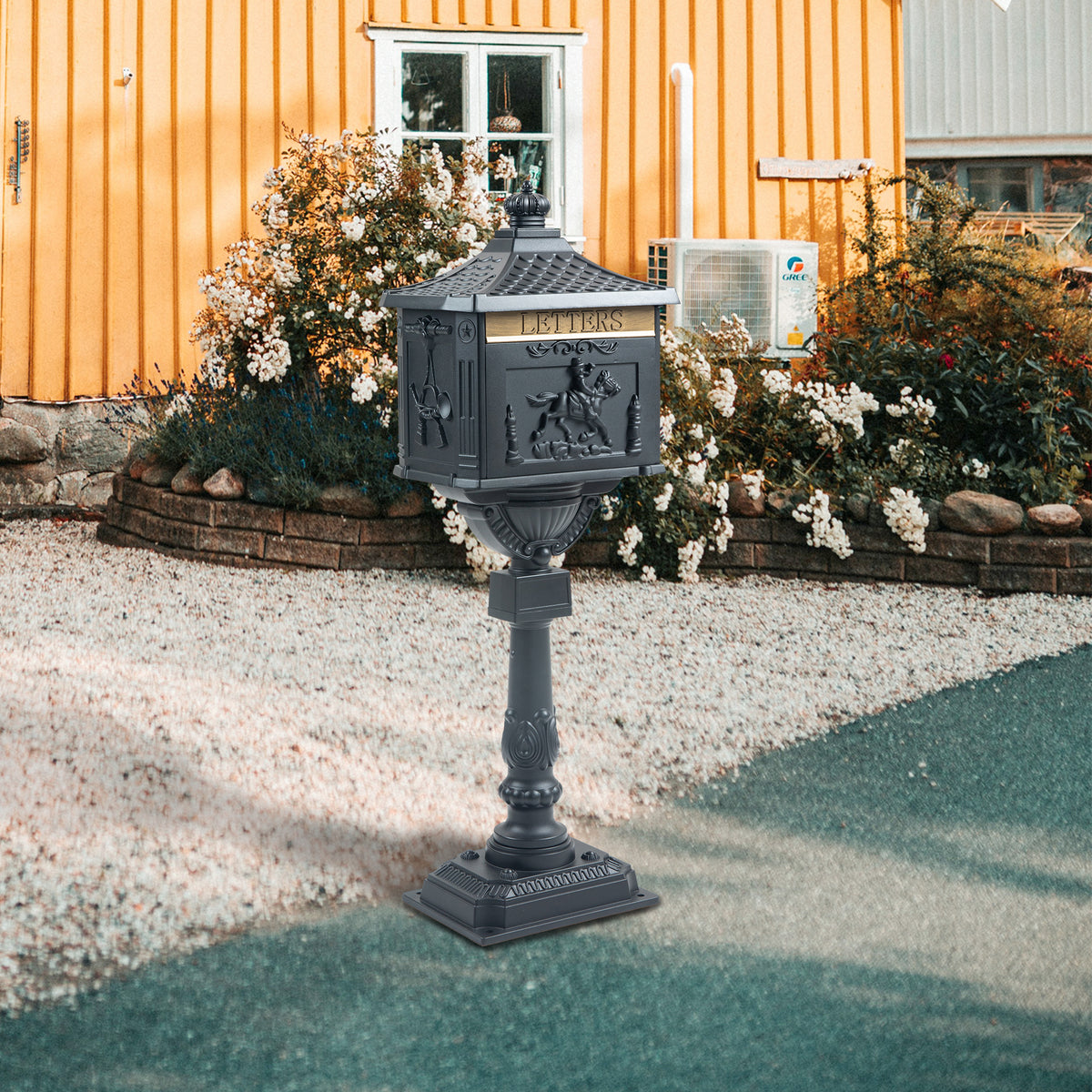 Mailbox Cast Aluminum Black Mail Box Postal Box Security Heavy Duty Black Aluminium