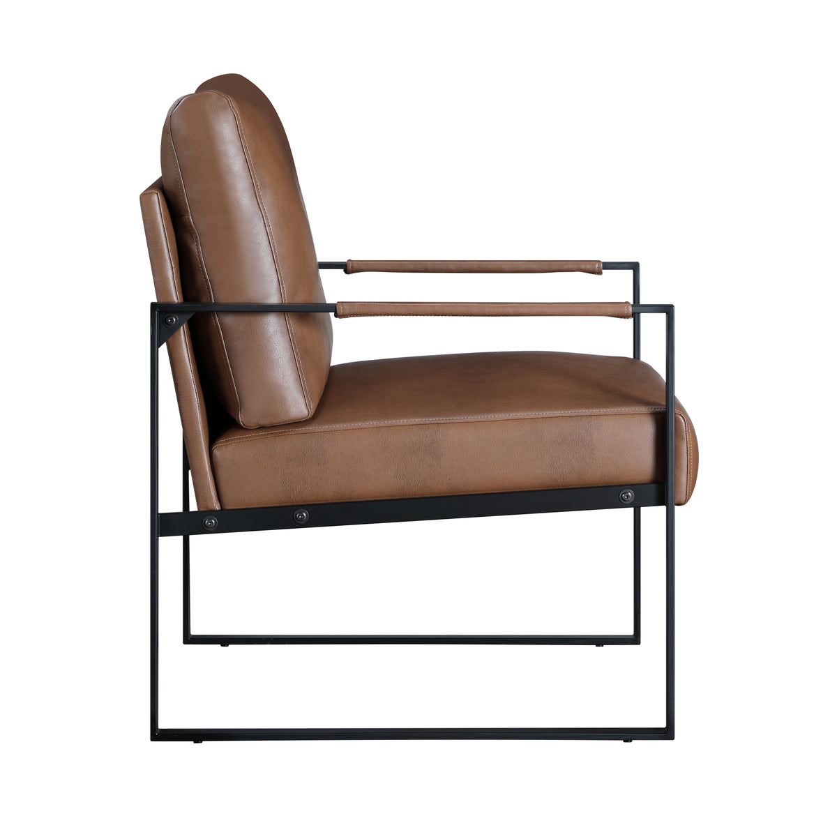 Modern Accent Chair Cushioned Seat Brown Faux Leather Upholstery Black Metal Frame 1Pc Style Comfort Durability Elegance Look Brown Primary Living Space Industrial,Mid Century Modern,Modern Metal