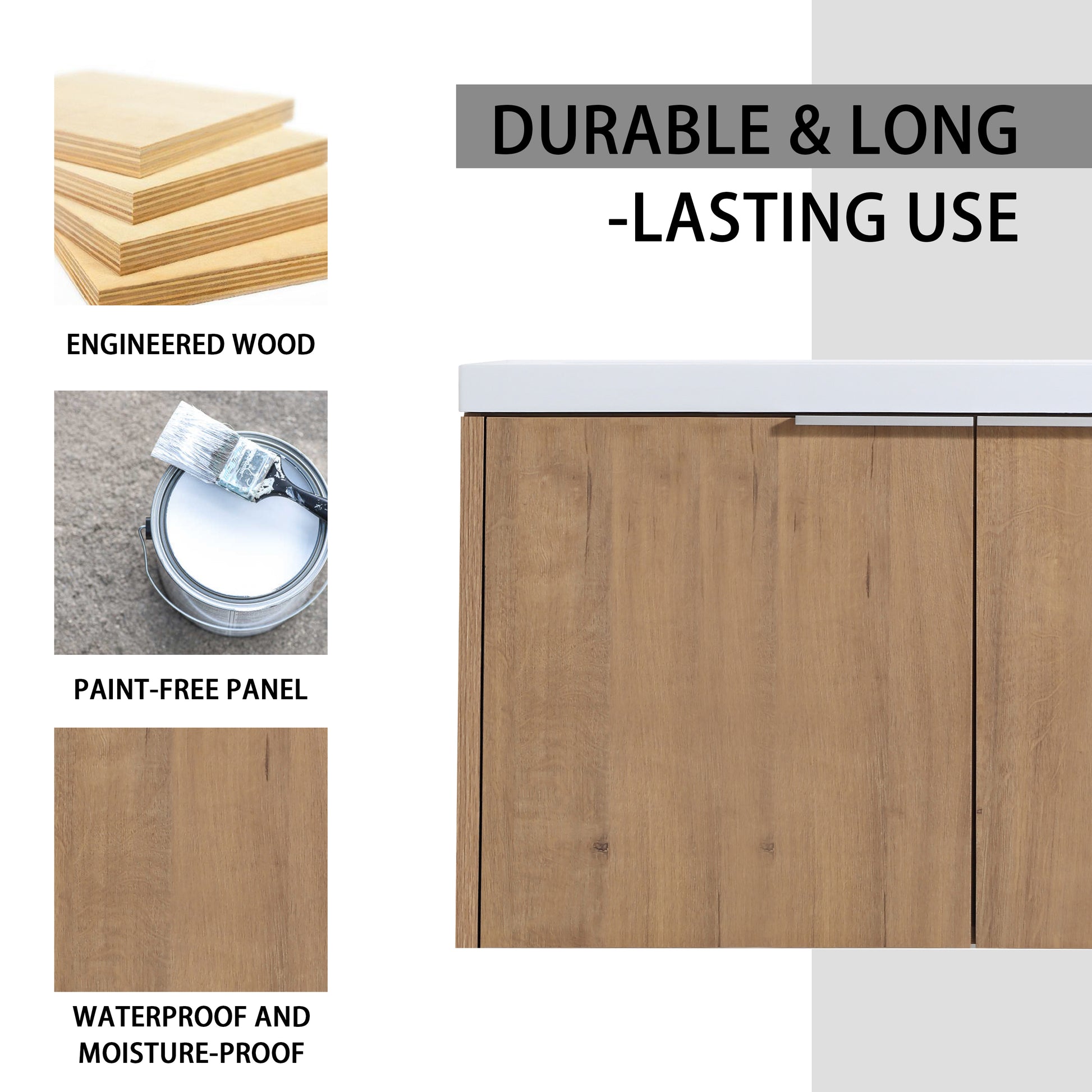 36" Wall Mounted Bathroom Vanity With Sink And Side Cabinet, Soft Close Doors,00112Imo 00636Imo Combination Cabinet Kd Packing Imitative Oak Bathroom Modern Plywood Plywood