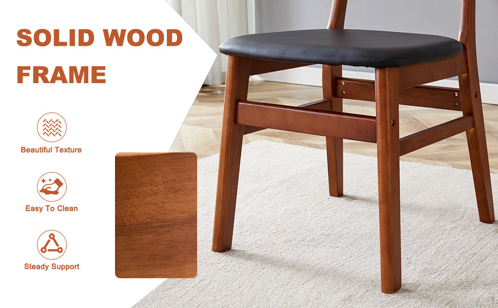 Table And Chair Set, Ancient Style Solid Wood Dining Table, Imitation Rattan Table Legs, Beautiful Simple Solid Wood Dining Chair, Perfect For Dinner, Meetings, Home And Office Decoration Walnut Rubber Wood