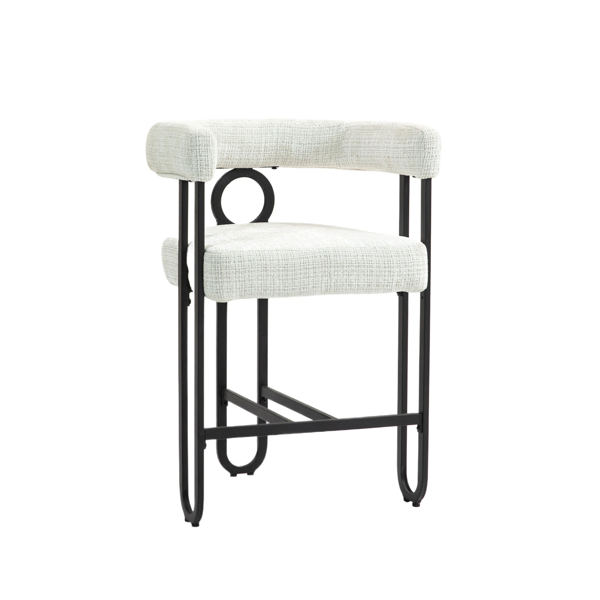 Coolmore Bar Stools Set Of 2, Modern Bar Stool With Back, Black Metal Frames, Upholstered Bar Stools For Kitchen Island, Pub, Club Beige Chenille Beige Dining Room Foam Chenille