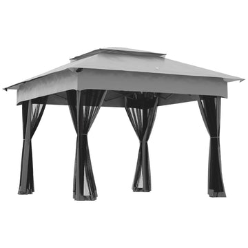 Outsunny 11' X 11' Pop Up Canopy, Outdoor Patio Gazebo Shelter With Removable Zipper Netting, Instant Event Tent W 114 Square Feet Of Shade And Carry Bag For Backyard, Garden, Light Gray Light Grey Metal