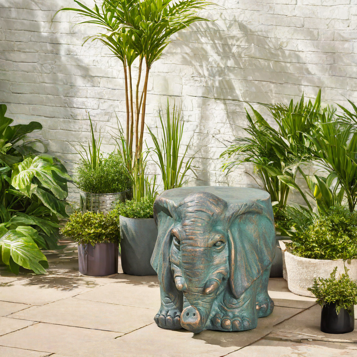 Elephant Garden Stool, Copper Patina Lots Of Scene Pictures Bronze Magnesium Oxide