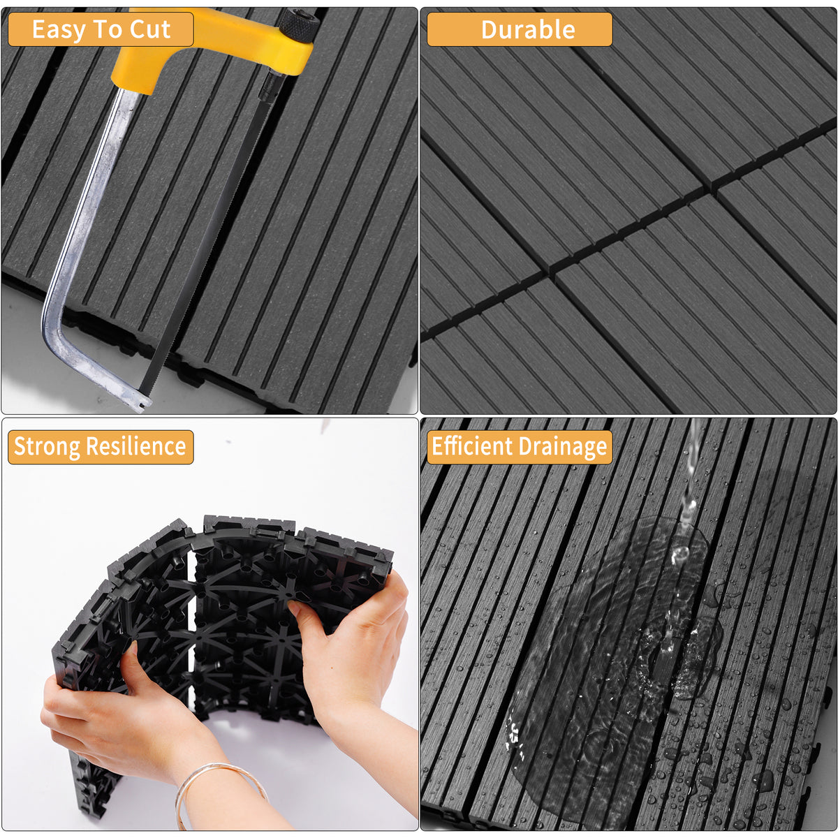 Wood Plastic Composite Deck Tiles Set Of 20, Sustainable Fsc Composite Decking Resist Rust, Water, Weather, Easy To Diy & Maintain, Ideal For Patios, Balconies, Rooftops, Light Gray Light Gray Wood Plastic