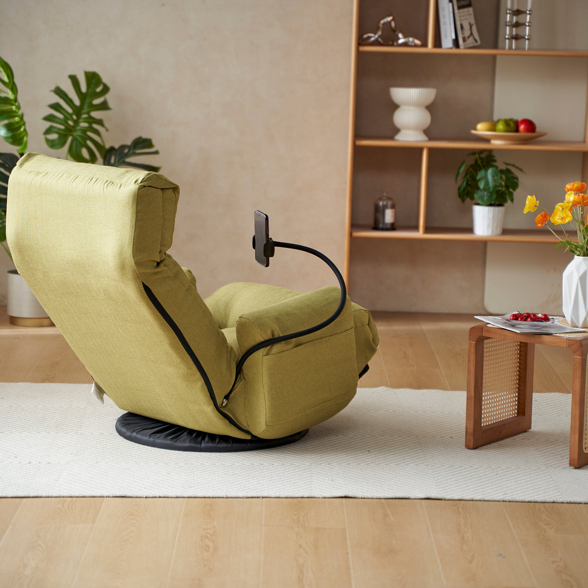 Adjustable Head And Waist, Game Chair, Lounge Chair In The Living Room, 360 Degree Rotatable Sofa Chair,Rotatable Seat Leisure Chair Deck Chair Green Metal Soft Cotton Metal