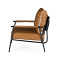 Mid Century Modern Accent Chair With Brown Faux Leather Upholstery, Padded High Backrest, Metal Frame And Faux Leather Wrapped Armrests, Perfect For Living Room, Bedroom, Or Office Brown Metal,Pu