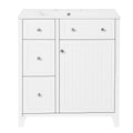 30 Inch Bathroom Vanity Cabinet With Ceramic Basin, Double Layer Drawer, Deep Drawer And Adjustable Shelf White Bathroom Solid Wood Mdf