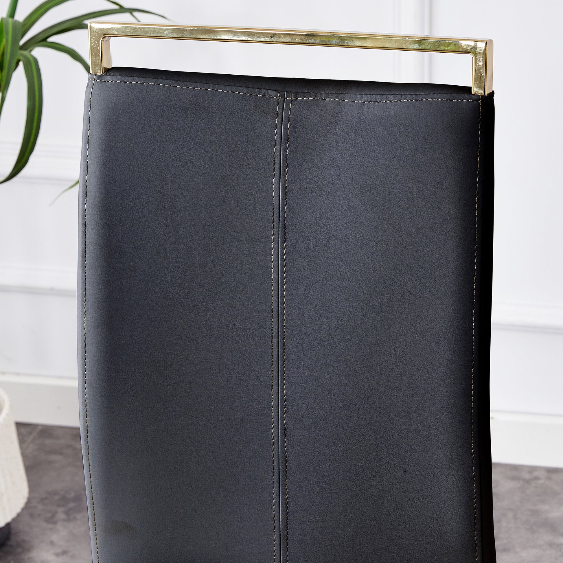 Table And Chair Set, The Table Is Equipped With A Marble Patterned Mdf Tabletop And Gold Table Legs.The Chair Is Equipped With Pu Synthetic Leather High Back Cushion And Gold Coated Metal Legs. Gold Black Seats 4 Mdf Metal