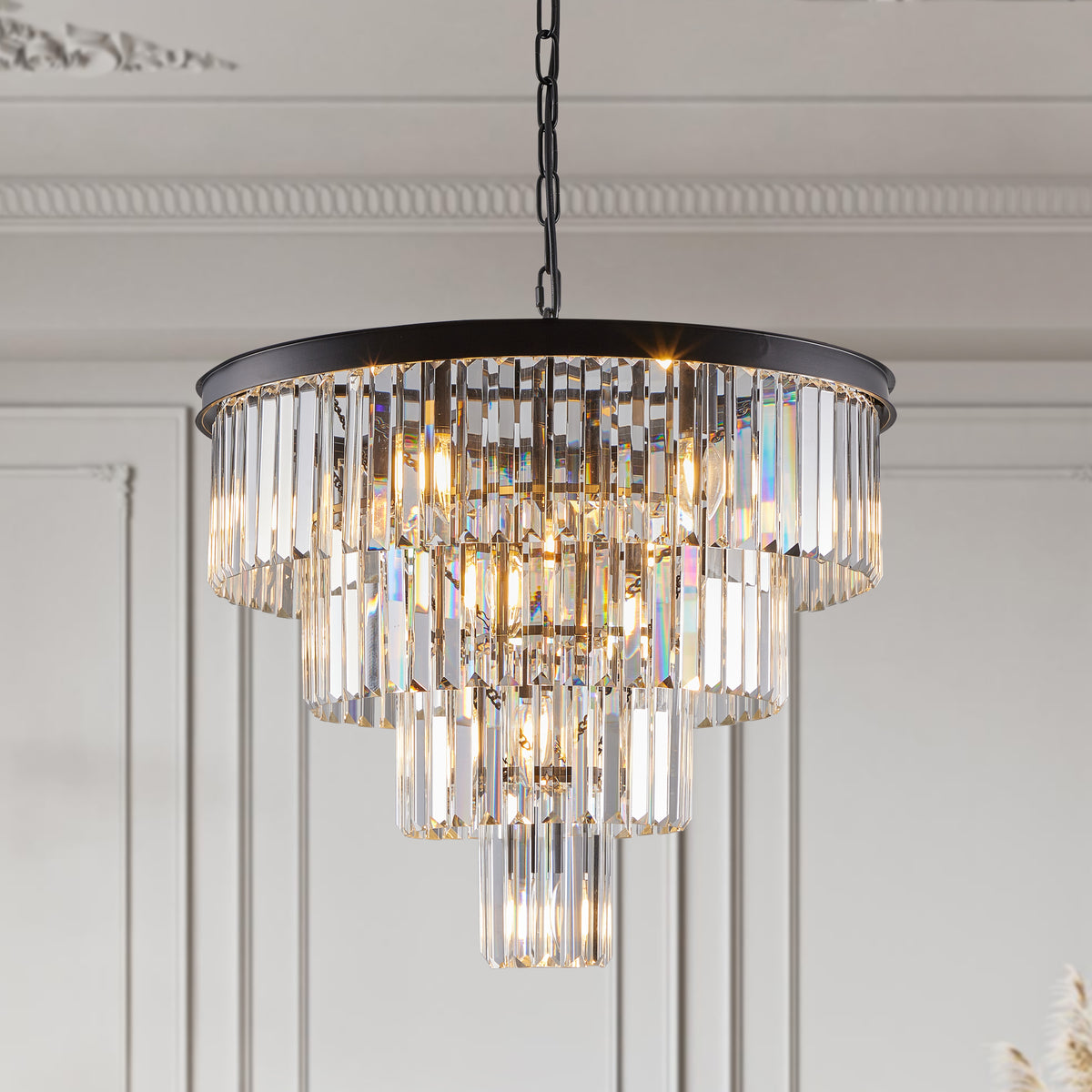 Contemporary Crystal Modern Chandeliers Crystal Ceiling Chandelier 4 Tier Black Chandelier Lighting For Dining Room Living Room Bedroom Bulbs Not Included Black Crystal Iron