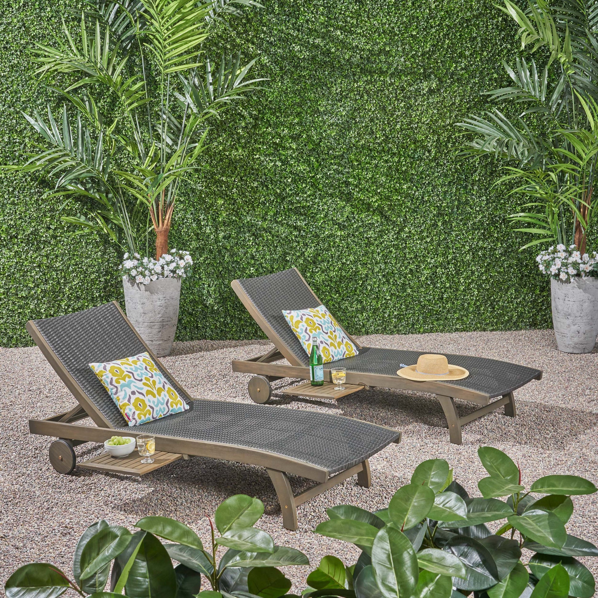 Banzai Chaise Lounge With Pull Out Tray Grey Acacia Wood