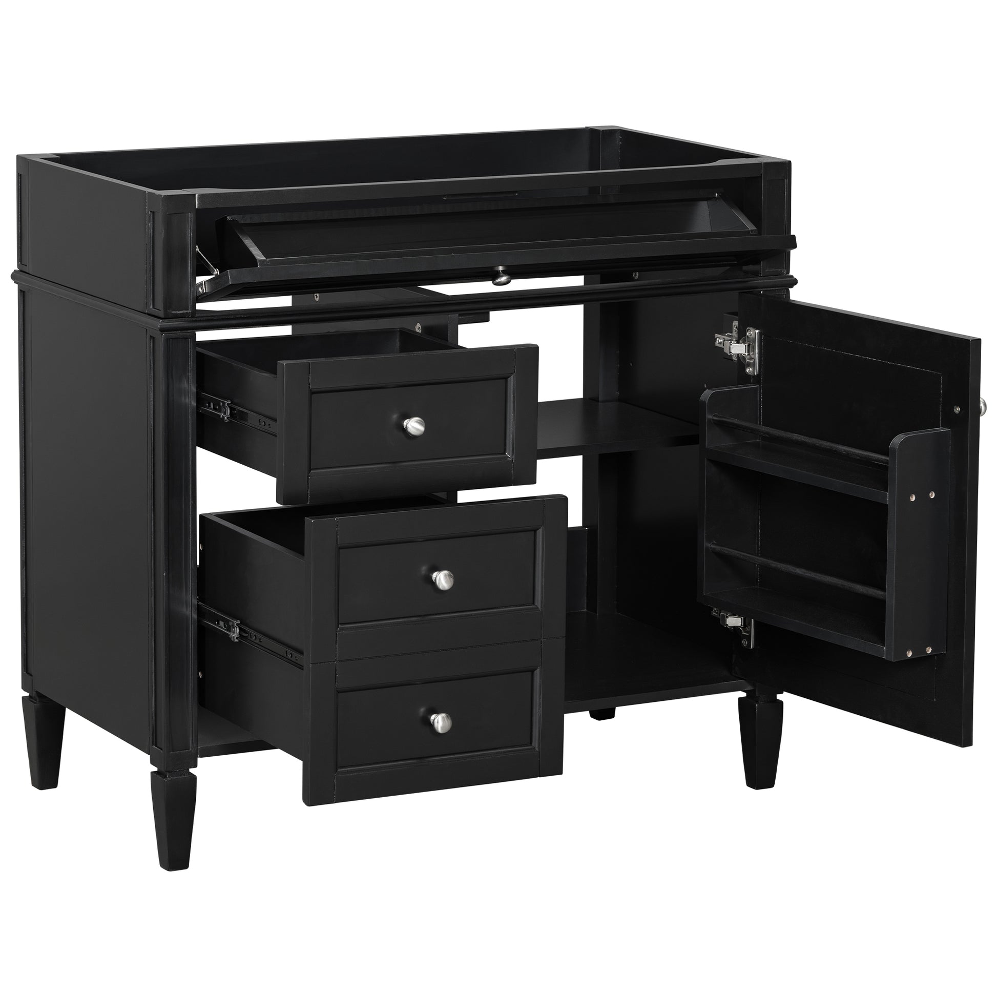 36'' Bathroom Vanity Without Top Sink, Modern Bathroom Storage Cabinet With 2 Drawers And A Tip Out Drawer, Solid Wood Frame Not Include Basin Sink Black Solid Wood Mdf