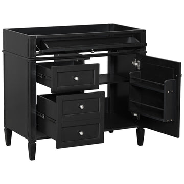 36'' Bathroom Vanity Without Top Sink, Modern Bathroom Storage Cabinet With 2 Drawers And A Tip Out Drawer, Solid Wood Frame Not Include Basin Sink Black Solid Wood Mdf