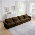 4 Seater Deep Seat Couches For Living Room, Comfy Brown Corduroy Sofas For Living Room Modern With 4 Waist Pillows Brown Corduroy 4 Seat