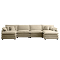 Over Size U Shape Corduroy Sofamodern Upholstered 4 Seater Sofa With 2 Ottomans, Premium Soft Corduroy Fabric Sofa Camel Corduroy 4 Seat