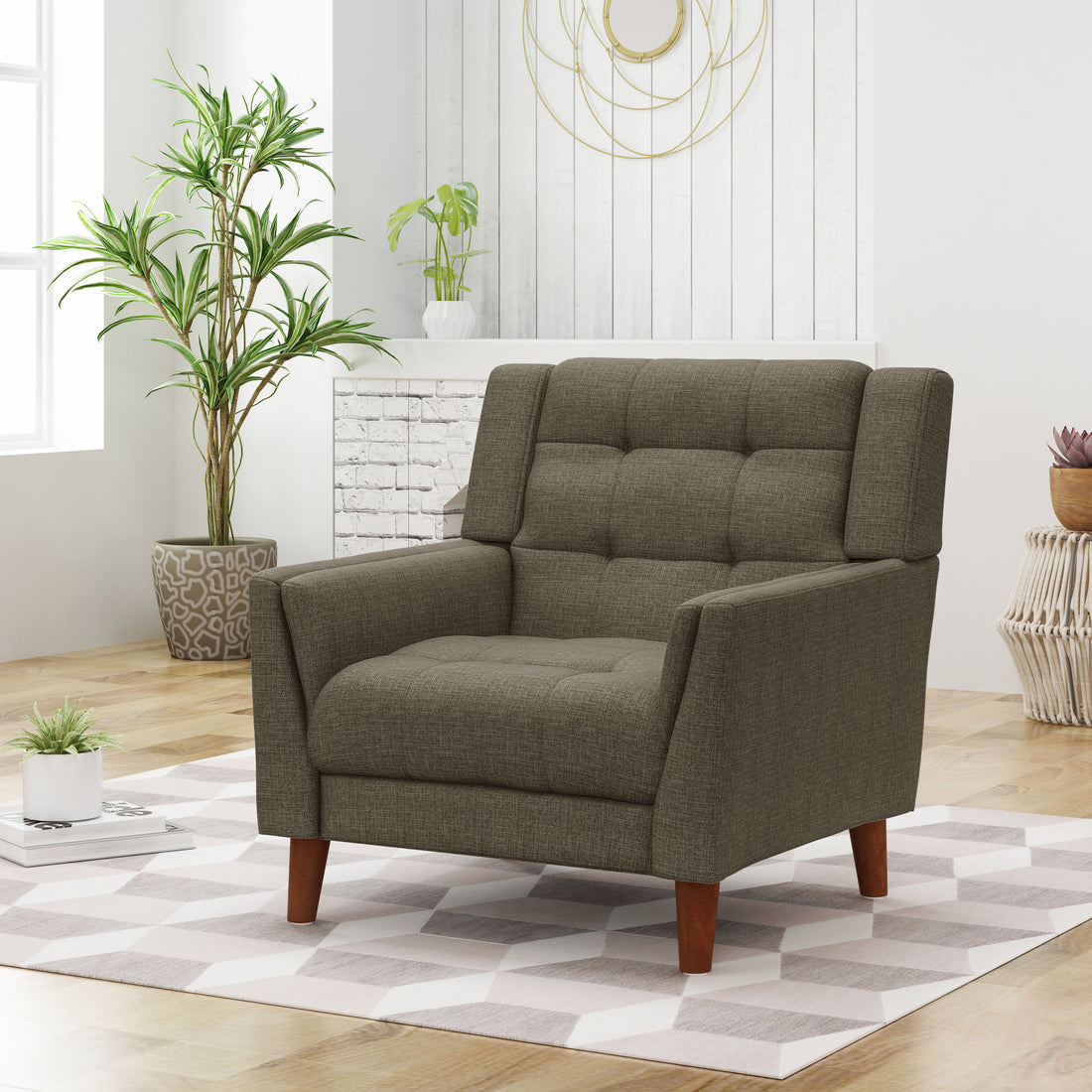 Mid Century Modern Armchair Mocha Fabric