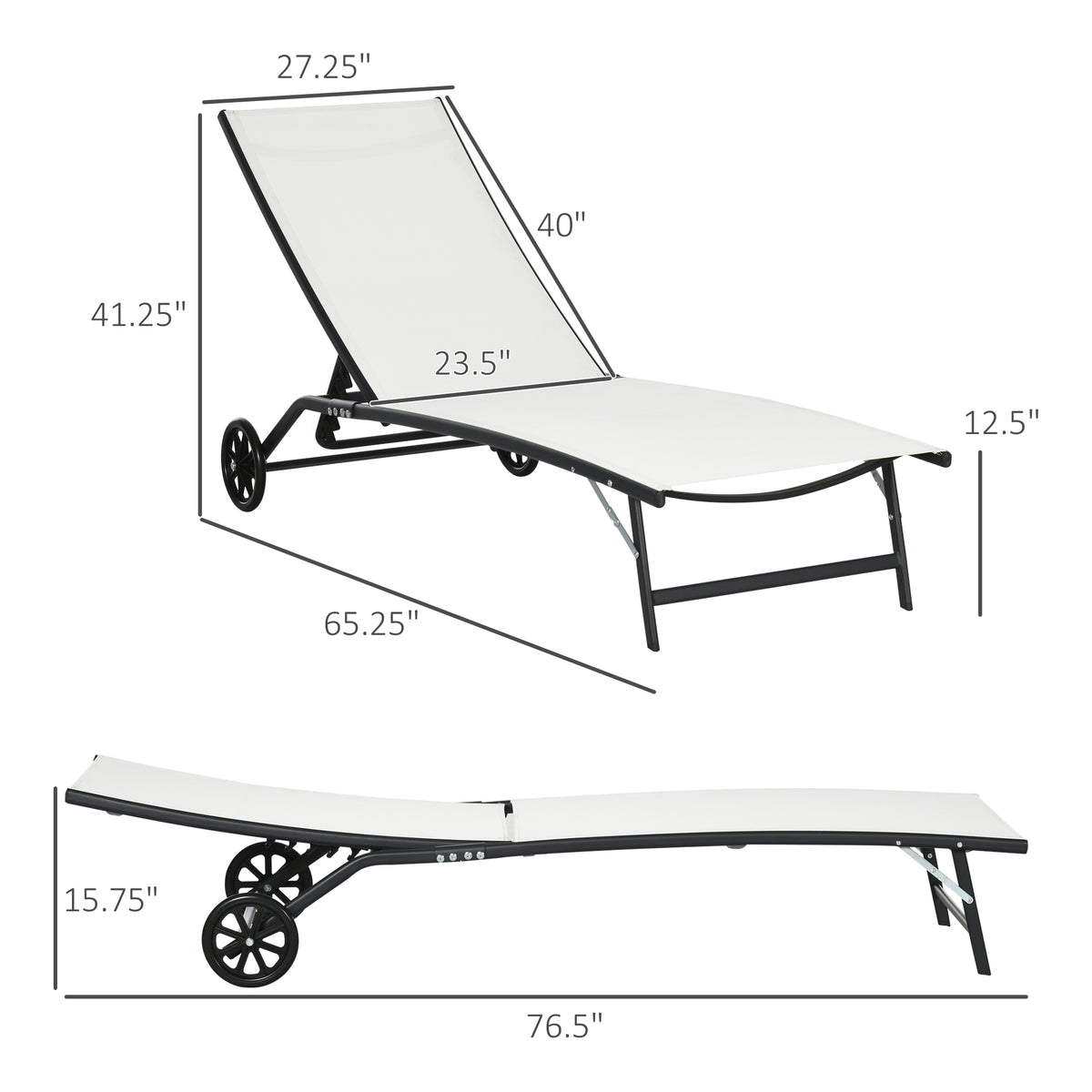 Outsunny Chaise Lounge Outdoor, 2 Piece Lounge Chair With Wheels, Tanning Chair With 5 Adjustable Positions For Patio, Beach, Yard, Pool, Cream White Cream White Fabric