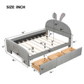 Full Size Velvet Platform Bed With Rabbit Shaped Headboard, With Drawers, With Bed End Storage Pocket, Gray Full Gray Plywood