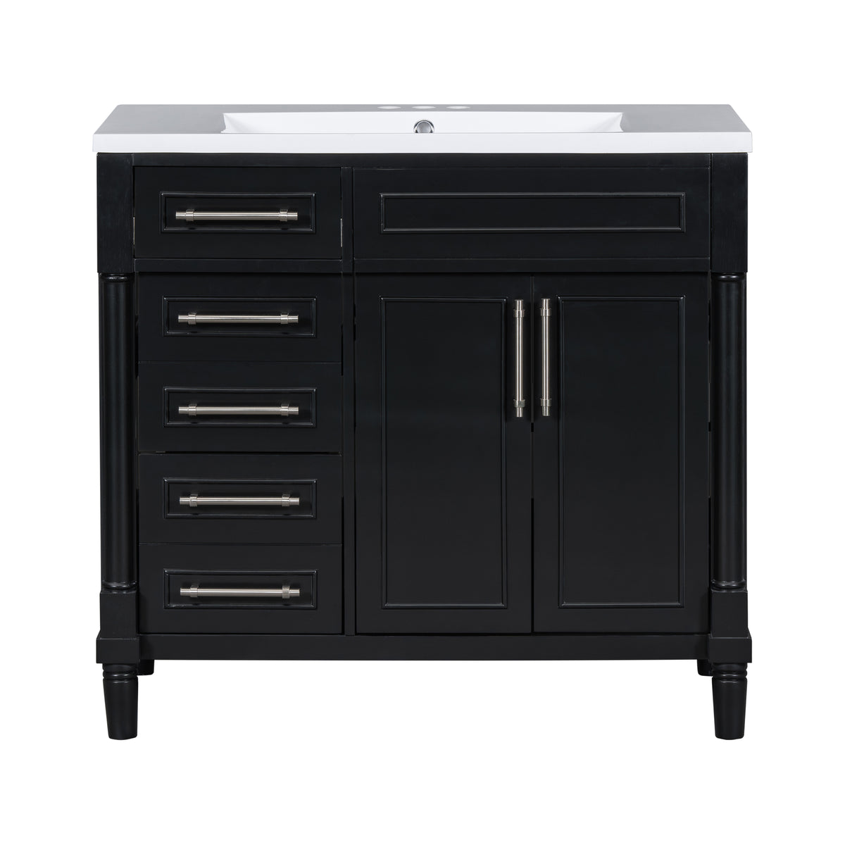 36'' Bathroom Vanity With Top Resin Sink, Freestanding Bathroom Storage Cabinet With 2 Drawers And A Tip Out Drawer, Solid Wood Frame Vanity Set, Height Adjustable Shelf 3 Black 2 2 Adjustable Shelves Bathroom Freestanding Solid Wood Mdf Resin Painted