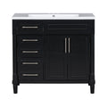 36'' Bathroom Vanity With Top Resin Sink, Freestanding Bathroom Storage Cabinet With 2 Drawers And A Tip Out Drawer, Solid Wood Frame Vanity Set, Height Adjustable Shelf Black Bathroom Solid Wood