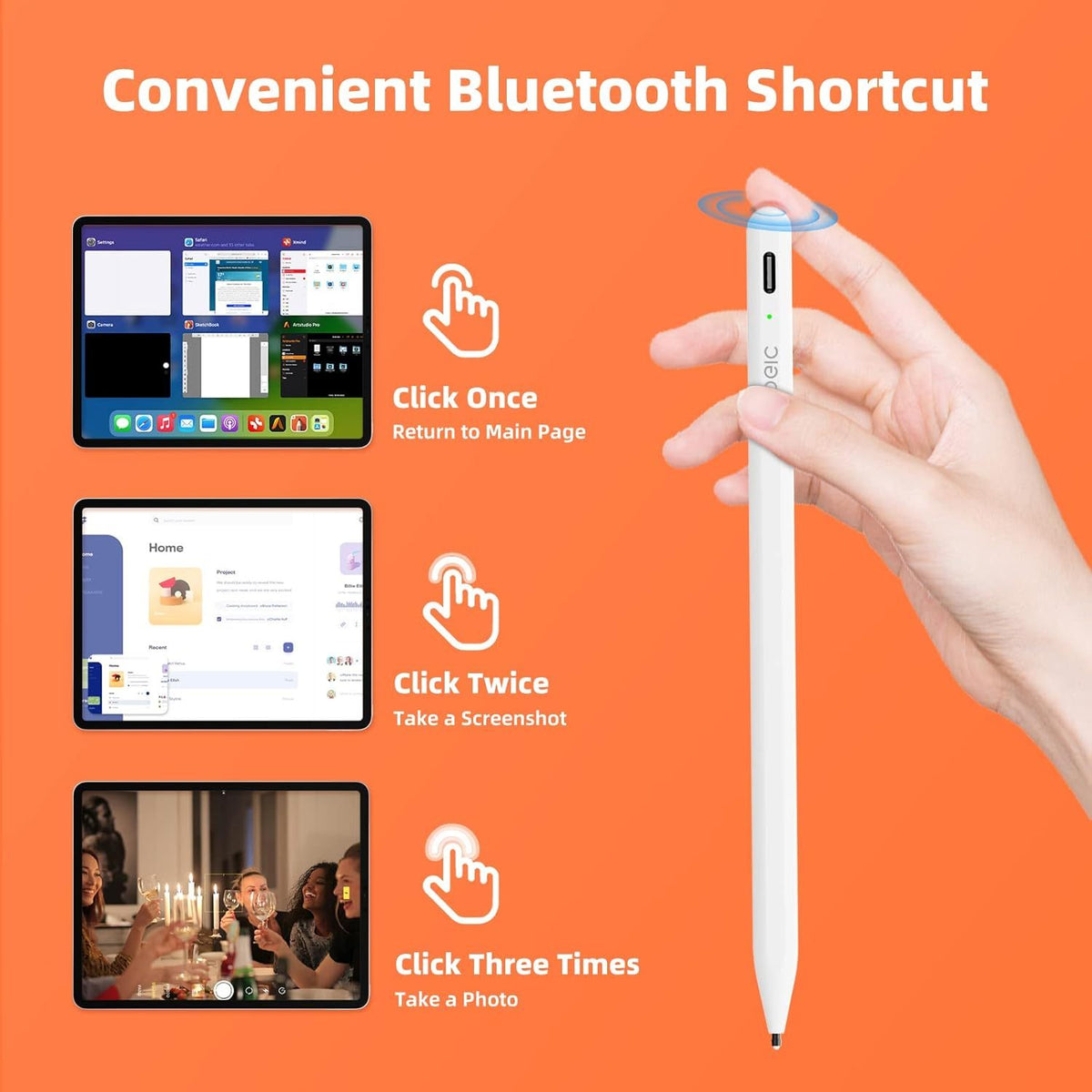 Uogic Stylus For Ipad 2018 2023, Ipad Pen With Bluetooth, Battery Level Display, Palm Rejection, Ipad Pencil Compatible With Ipad 6 7 8 9 10Th,Ipad Pro 11 12.9",Ipad Mini 5 6Th, Ipad Air 3 4 5Th White Aluminium