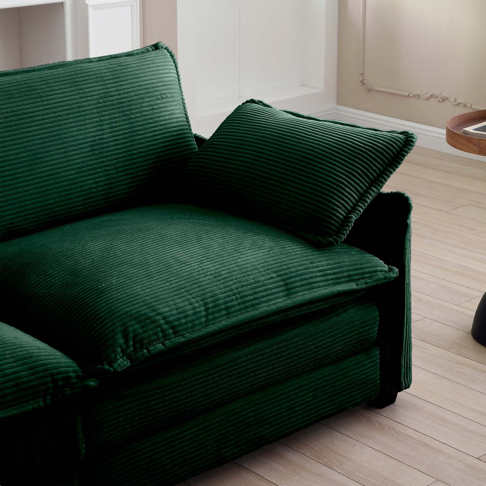 Modern Living Room Sofa 3 Pieces Set, Two 2 Seater Sofas And One 3 Seater Sofas, Upholstery Large Deep Seat Sofa With Sofat Cushion And Pillowss,Green Corduroy Green Corduroy 7 Seat
