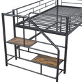 Mid Loft Bed With Storage Stairs, Twin, Black Twin Black Mdf Metal
