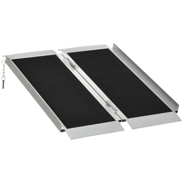 Homcom Wheelchair Ramp 3Ft, Folding Aluminum Threshold Ramp With Non Slip Surface, Transition Plates Above And Below, 600Lbs Weight Capacity For Home, Doorways, Curbs, Steps Black Aluminum
