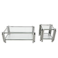 Modern Stainless Steel Coffee Table Set Set Of 2 , Double Layer Clear Tempered Glass Table Top, Coffee Table & End Side Table 2 Pieces Sets For Living Room Home Office, Silver Clear,Silver Modern