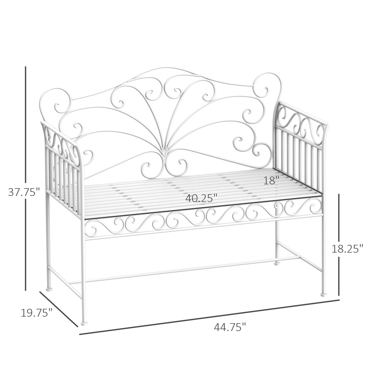 Outsunny 43" Garden Bench, Outdoor Patio Bench With Armrests, Metal Porch Bench For Backyard, Poolside, Lawn, Cream White White Iron