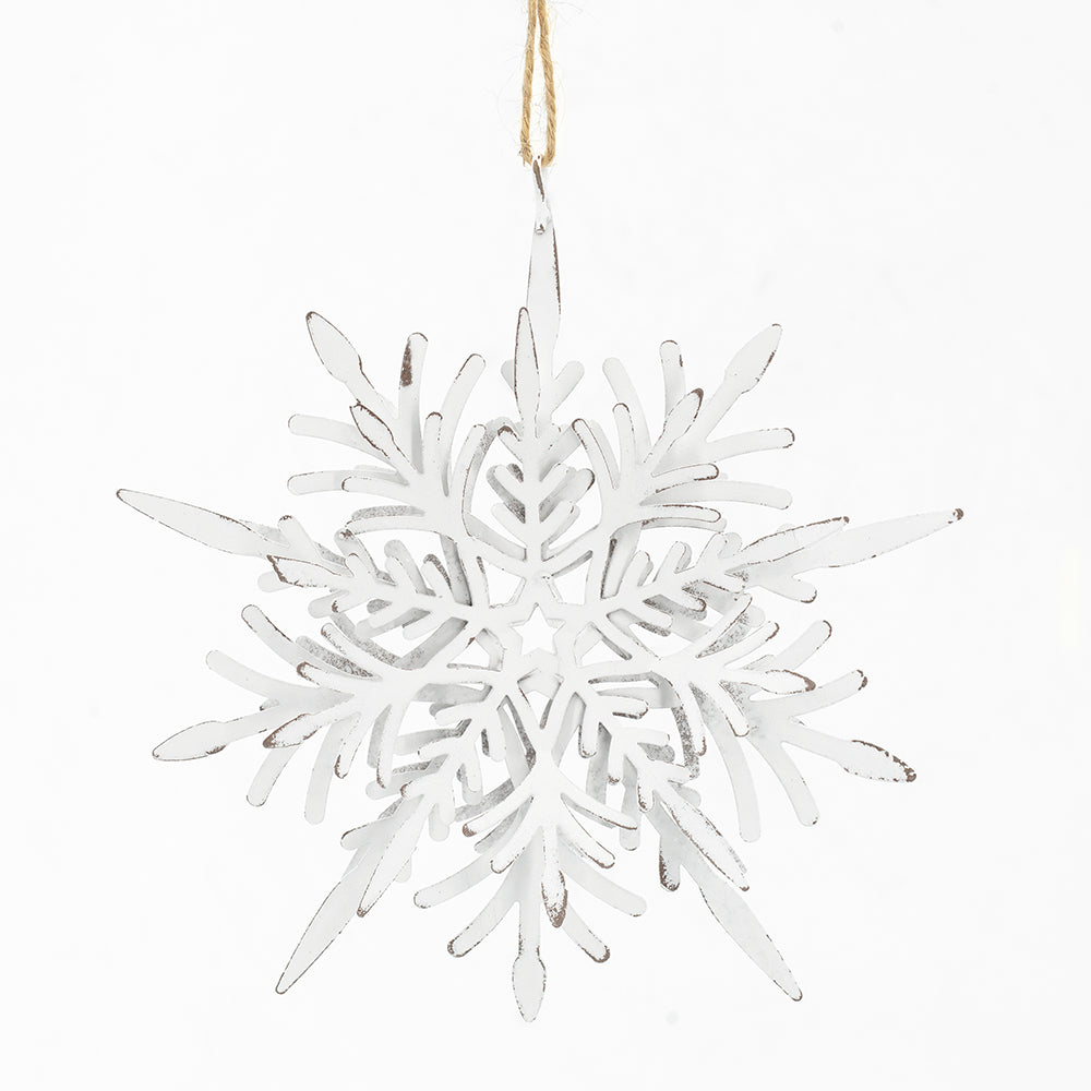 6.1X1.8X6.3" Iron Snowflake Hanger, Decorative Hanging Ball Christmas Tree Ornaments For Holiday Party Decorations, Set Of 6 White Iron